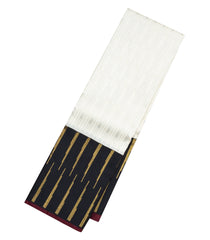 White Handloom Korvai Kanchipuram Silk Saree With Stripes & Black Border-KA13119