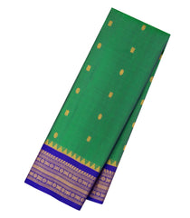 Green Handloom Gadwal Silk Saree With Buttas & Contrast Temple Border-GA0297
