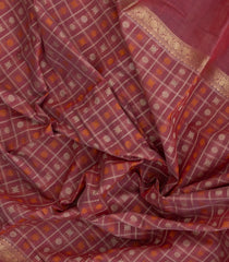 Dusty Peach Handloom Kanchi Cotton Saree With Checks-KC1847