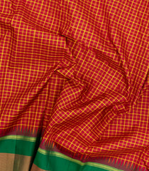 Red Handloom Korvai Kanchipuram Silk Saree With Checks-KA15430