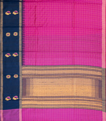 Hot Pink Woven Tussar Silk Saree With Checks & Contrast Border-TU3242