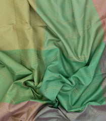 Aquamarine & Grey Handloom Soft Silk Saree With Chevron Motifs-SO4531