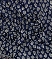 Dark Blue Woven Chanderi Cotton Saree With Printed Floral Motifs-CC1353