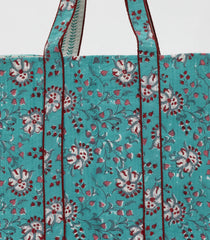 Cyan Bagru Printed Handmade Cotton Quilted Tote Bag-ACS1025