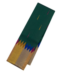 Bottle Green Handloom Korvai Kanchipuram Silk Saree With Raindrop Motifs-KA14524