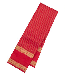 Red Handloom Kanchipuram Silk Saree With Zari Checks-KA16146