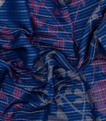 Blue Printed Synthetics Dola with Zari Stripes & Contrast Border-BL5219
