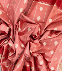 Peach Woven Dupion Silk Saree With Floral Motifs & Contrast Border-DS0536