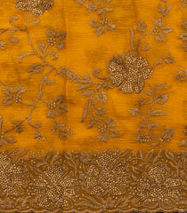 Mustard Woven Art Crushed Georgette Saree With Embroidered Floral Motifs-BL4966