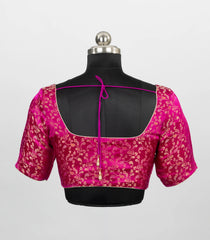 Rani Pink Blended Silk Readymade Saree Blouse with Floral Paisley Zari Weave-RB5282