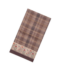 Dark Grey Printed Synthetic Dola Silk Saree With Checks & Floral Border-SY0369