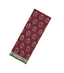 Crimson Printed Chanderi Cotton Saree With Zari Border-CC1630