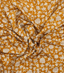 Mustard Printed Tussar Silk Saree With Floral Motifs-TU3623