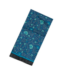 Indigo Printed Pure Silk Saree With Floral Motifs-PS0781