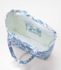 Off White Handmade Tote Bag With Printed Motifs With Button (14"H X 17"W X 8"D)-ACS1054