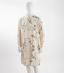 Beige Mid Length Kurta with  leaft print -EW1120