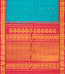 Sky Blue Handloom Gadwal Silk Cotton Saree With Checks & Contrast Border-GA0251