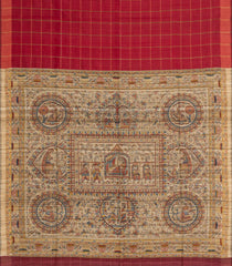 Crimson Handloom Dupion Silk Saree With Checks & Printed Pallu-DS0553