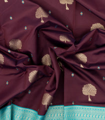 Maroon Woven Blended Aura Saree With Zari Buttas & Zari Border-BL5801