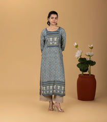 Teal Blue Printed Kurta-KR0863