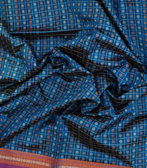 Blue Handloom Silk Cotton Saree With Checks-SC4210