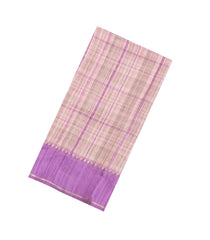 Beige Printed Synthetic Tussar Silk Saree With Lavender Checks-SY0526
