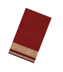 Maroon Handloom Silk Cotton Saree With Dotted Checks-SC4337