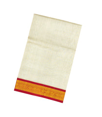 White Handloom 9 Yards Korvai Silk Cotton Saree With Contrast Border-SC3780