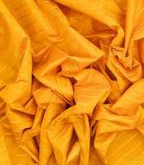 Mustard Handloom Silk Cotton Saree With Zari Checks & Contrast Pallu-SC3666