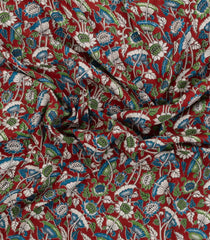 Crimson Printed Kalamkari Cotton Saree With Zari Border-KAL1210