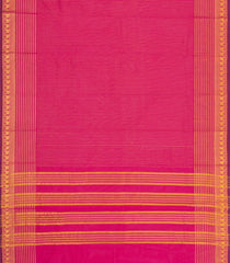 Pink Woven Chettinad Cotton Saree With Stripes & Zari Border-CN1916