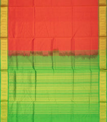 Red Handloom Silk Cotton Saree With Stripes & Contrast Border-SC3704