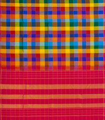 Multi Colour Handloom Kanchipuram Silk Saree With Checks & Contrast Pallu-KA14709