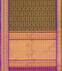 Green Handloom Gadwal Silk Cotton Saree With Checks & Buttas-GA0361