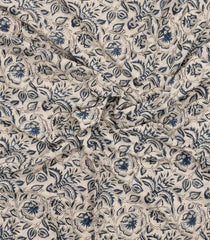 Taupe Printed Jaipur Cotton Saree With Floral Motifs-JC1872