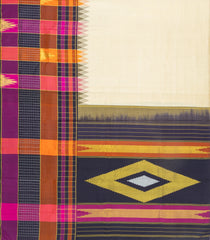 Cream Handloom Korvai Kanchipuram Silk Saree With Checks Border-KA16412