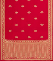 Red Woven Art Dupion Saree With Floral Motifs-BL4930