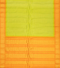 Neon Green Handloom Gadwal Cotton Saree With Checks & Contrast Border-GA0254