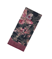 Black Printed Synthetic Tussar With Contrast Zari Border-SY0285
