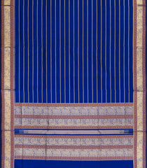 Blue Handloom Silk Cotton Saree With Veldhari Stripes-SC4294