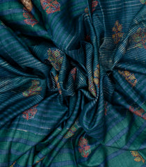 Blue Handloom Tussar Silk Saree With Printed Floral Motifs-TU2861