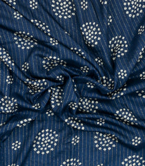 Navy Blue Printed Synthetic Dola Silk Saree With Motifs & Zari Stripes-SY0454