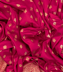 Hot Pink Woven Blended Dupion Saree With Small Floral Motifs