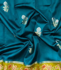 Cyan Woven Banarasi Poona Silk Saree With Buttas & Contrast Meena Border-BP1038