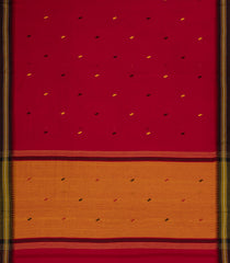 Crimson Handloom Bengal Cotton Saree With Cross Buttas-BG1853