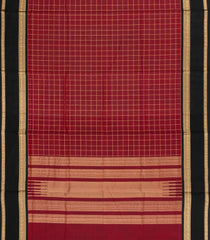 Crimson Handloom Silk Cotton Saree With Zari Checks & Contrast Border-SC4256