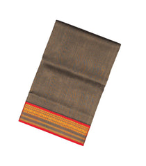Dark Grey Handloom 9 Yards Korvai Silk Cotton Saree With Contrast Border-SC3748