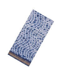 Indigo Printed Chanderi Cotton Saree With Zari Border-CC1496