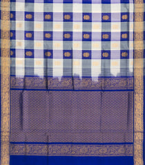White & Blue Handloom Silk Cotton Saree With Checks & Zari Buttas-SC4625