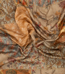 Beige Printed Chanderi Cotton Saree With Floral Motifs-CC1745